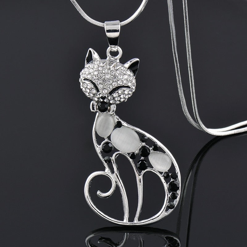 Cats of Love Necklace in Sterling Silver with Inlaid Cubic Zirconia