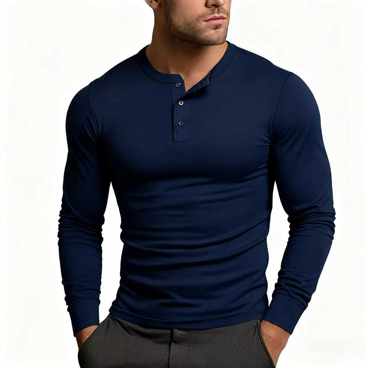 Men's Henley Shirt | Slim Fit, Long-Sleeved with Button Placket