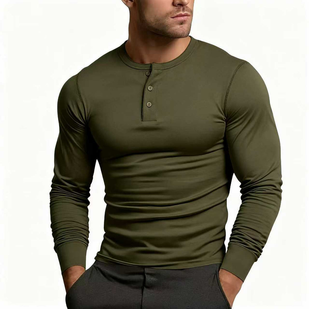 Men's Henley Shirt | Slim Fit, Long-Sleeved with Button Placket