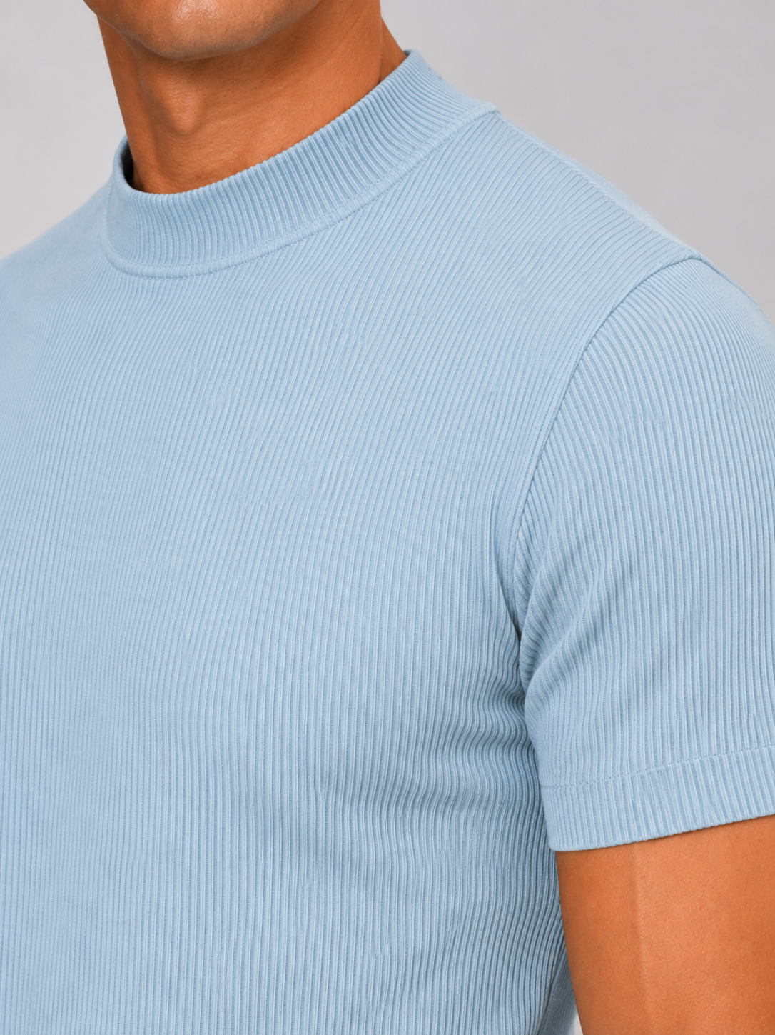 Men's ribbed T-shirt with stand-up collar – fitted stretch short-sleeved top