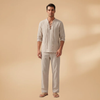 Casual Men’s Boho Set with Lace-Up Shirt and Wide-Leg Pants