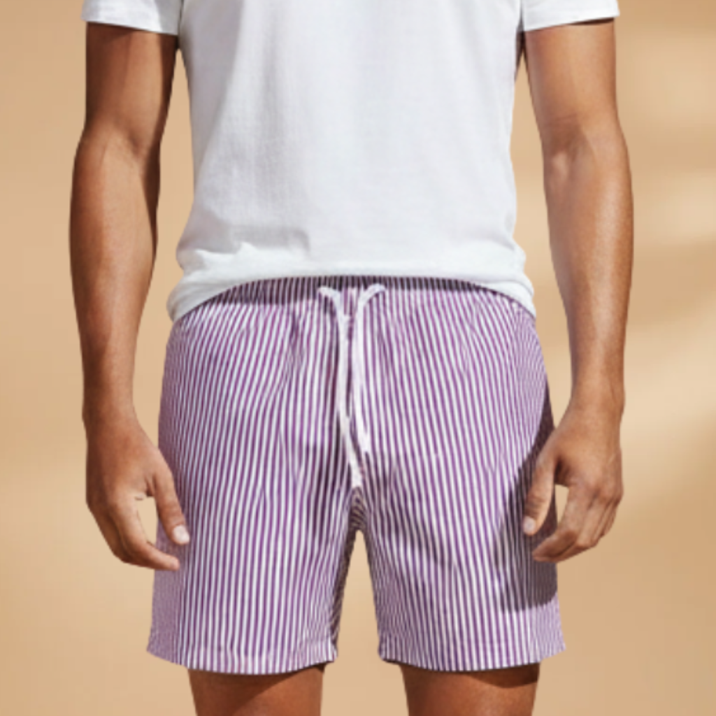 Casual Men’s Swim Shorts with Striped Design and Stretch Waist