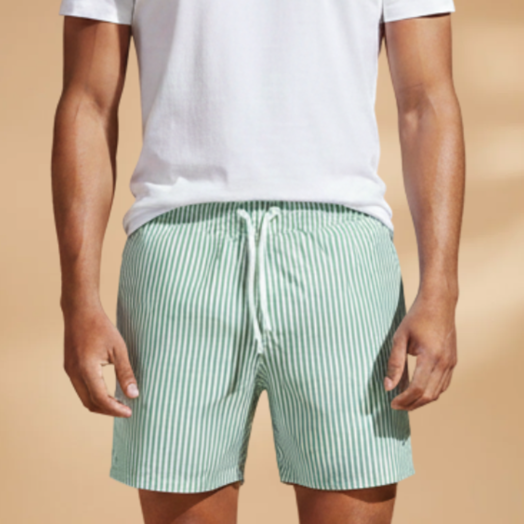 Casual Men’s Swim Shorts with Striped Design and Stretch Waist
