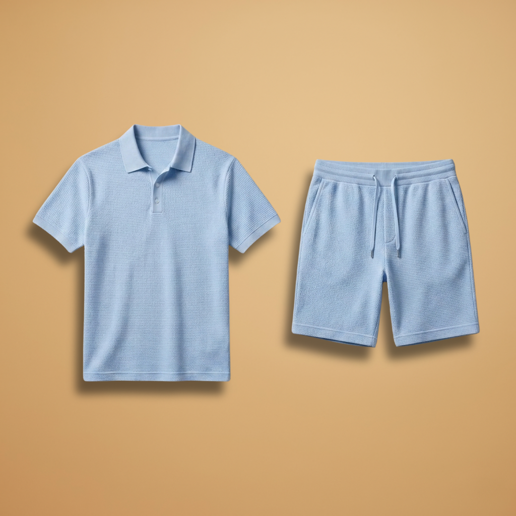 Men’s Summer Polo & Shorts Set with Button Placket