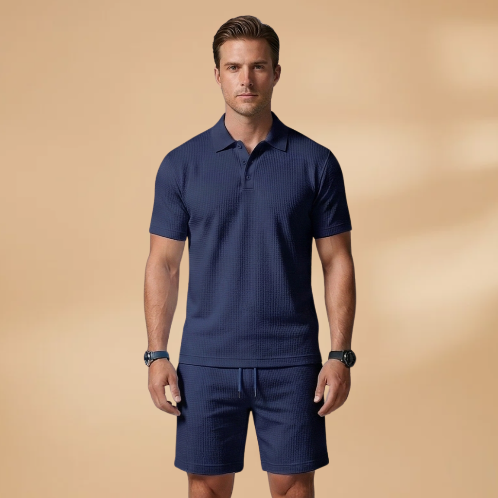 Men’s Summer Polo & Shorts Set with Button Placket