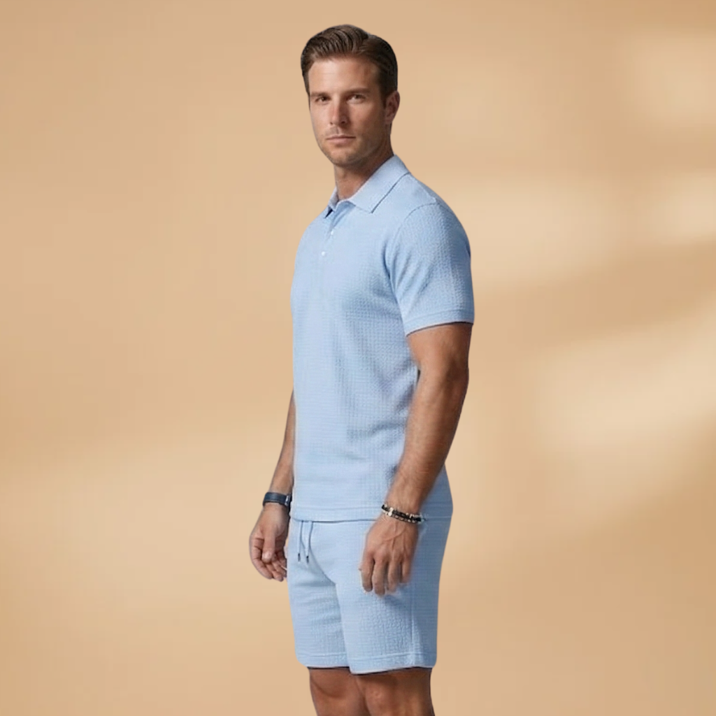 Men’s Summer Polo & Shorts Set with Button Placket