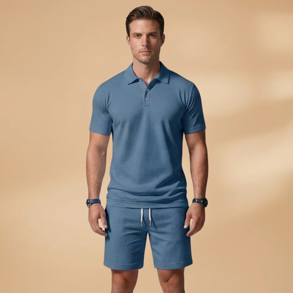 Men’s Summer Polo & Shorts Set with Button Placket