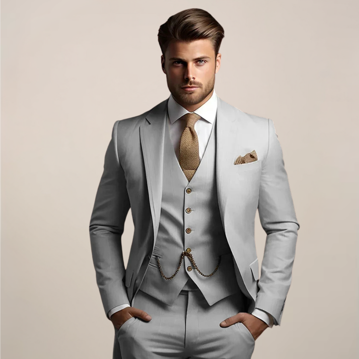 Breathable Three-Piece Men's Wedding Suit – Tailored, Formal Spring Fashion