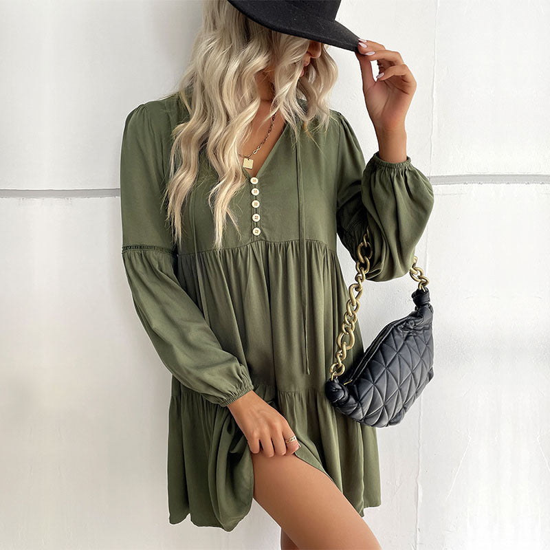 Casual midi dress for women with button placket and voluminous sleeves Lune London