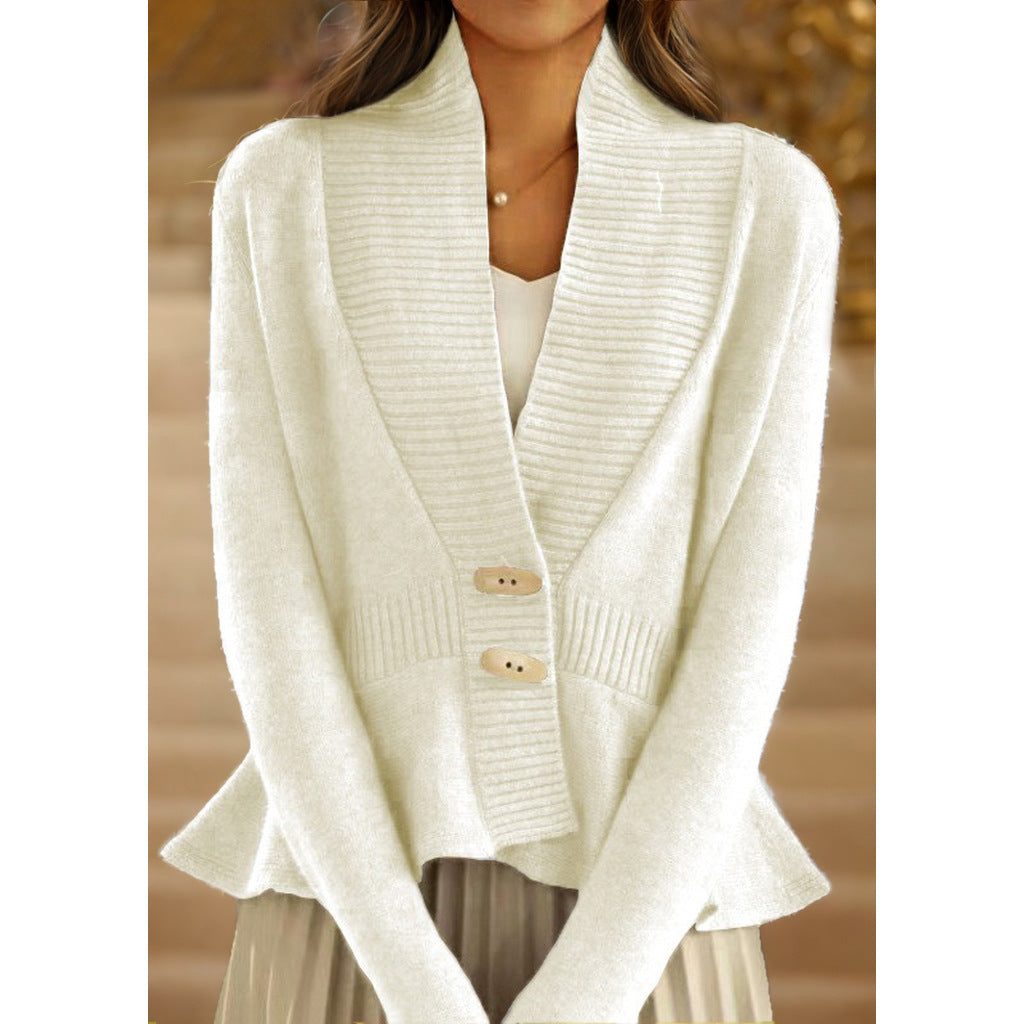 Women's knitted jacket with asymmetrical cut and decorative buttons Chic and Style