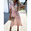 Women's wrap dress with floral pattern and waist belt