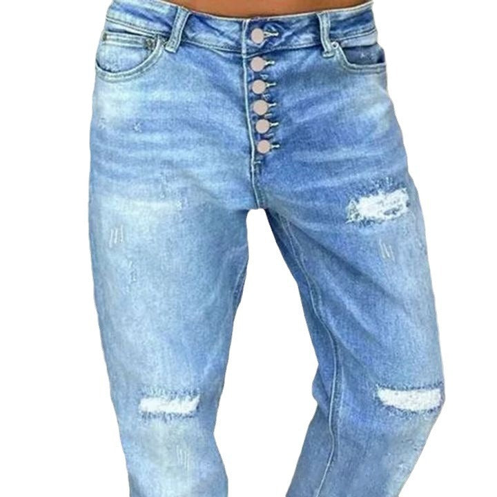 Casual fit women's jeans with high buttons and distressed details Chic & Stil