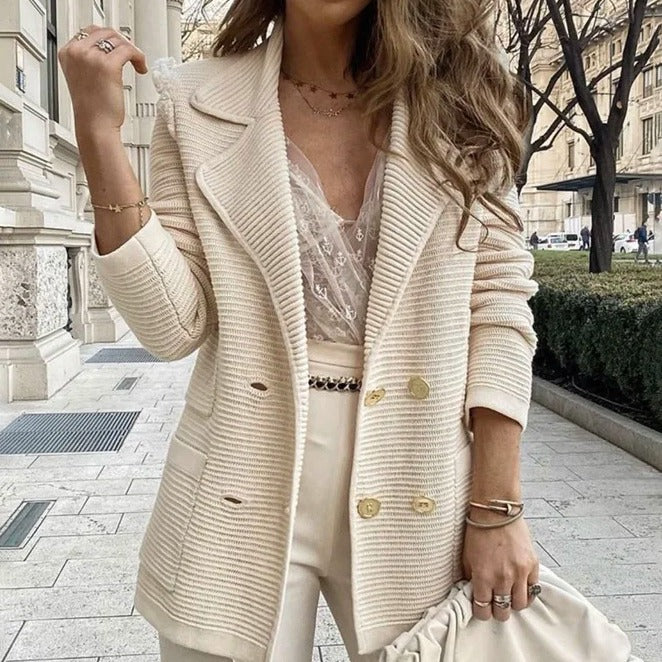 Tailored knitted jacket for women with double-breasted buttons Lune London