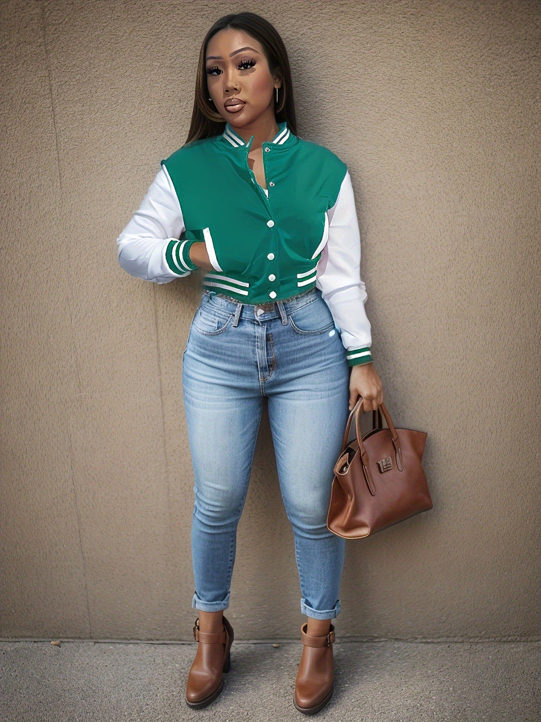 Women's college jacket with contrasting sleeves and a structured collar Lune London