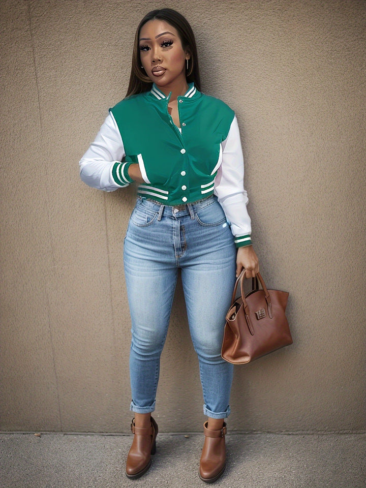 Women's college jacket with contrasting sleeves and a structured collar Lune London