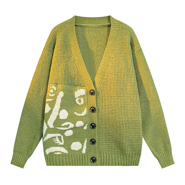 Ladies cardigan with artistic pattern and deep V-neck Chic and Style