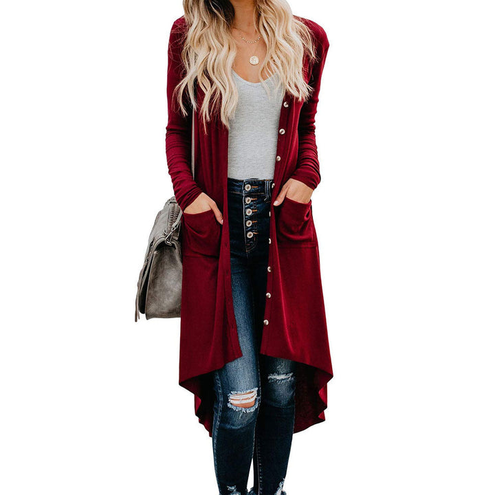 Ladies Long Knitted Cardigan with Button Closure and Practical Pockets Lune London