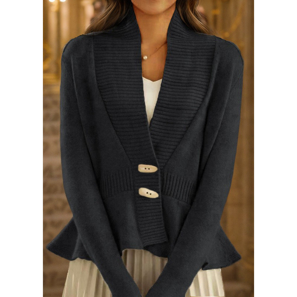 Women's knitted jacket with asymmetrical cut and decorative buttons Chic and Style
