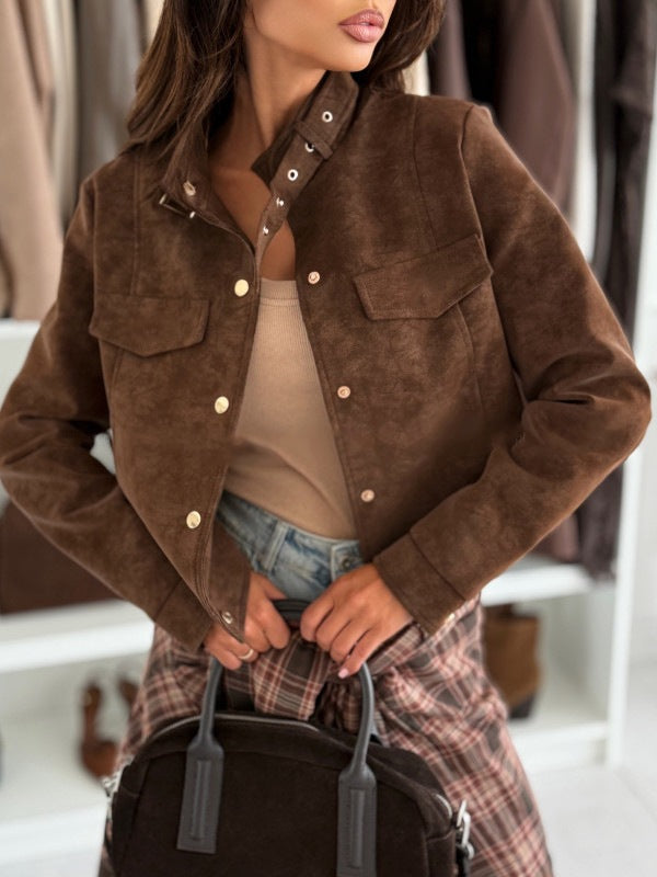 Ladies elegant soft suede jacket with chic button details Chic and Style
