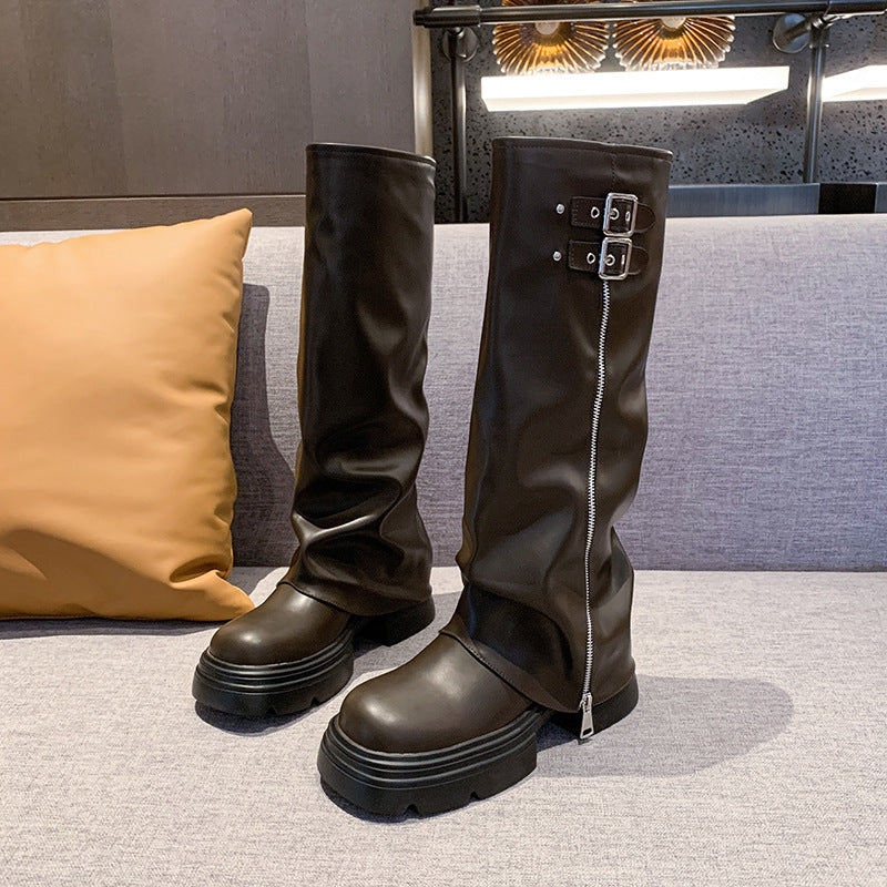 Over-knee women's boots with zipper and adjustable strap Lune London