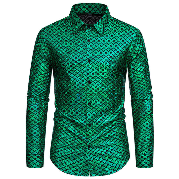 Men's Shimmering Long-Sleeve Shirt with Fish Scale Design Chic und Stil