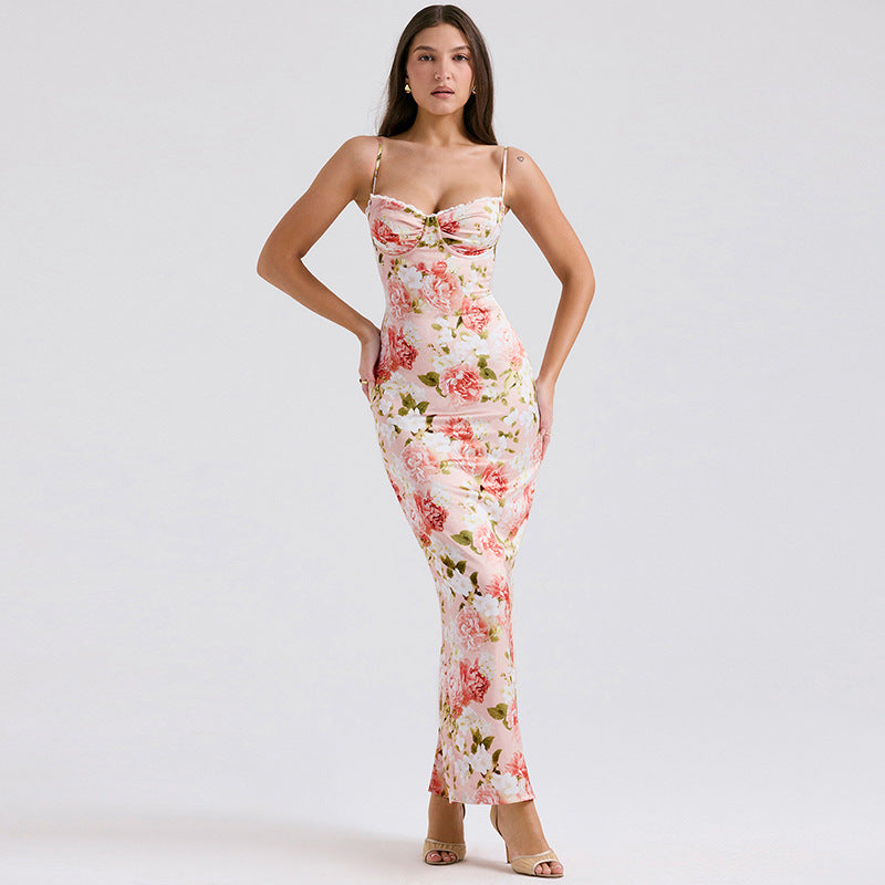 Chic and Stylish Floral Satin Maxi Dress for Women