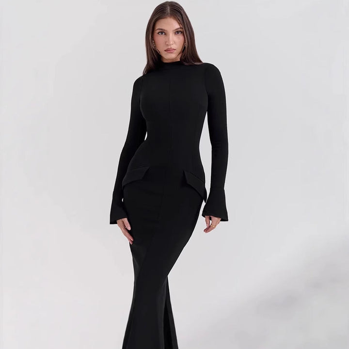Women Elegant long fitted dress with long sleeves and a modern Chic design and Style
