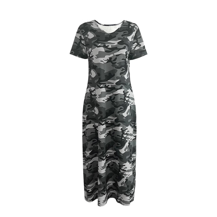Maxi dress for women with a modern camouflage design and practical pockets Lune London