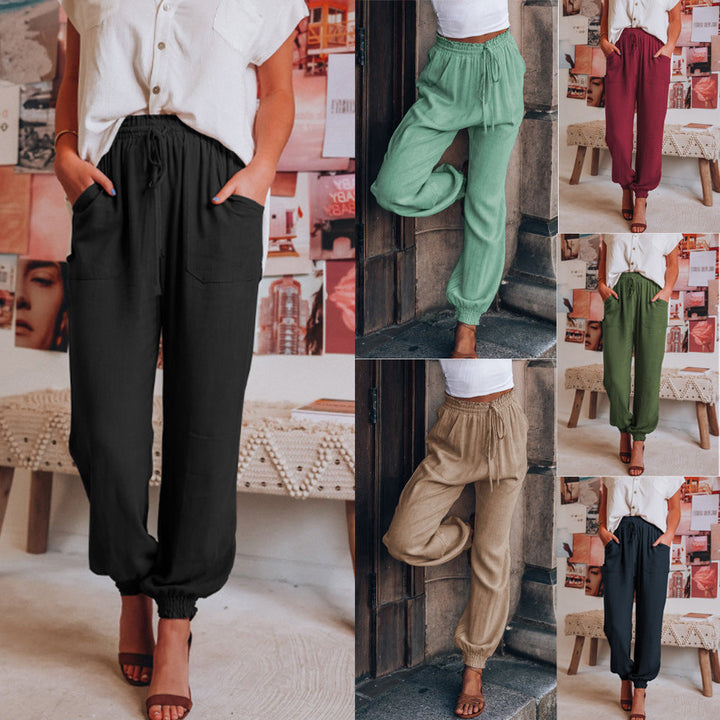Comfortable harem pants for women with elastic waist and practical pockets Lune London