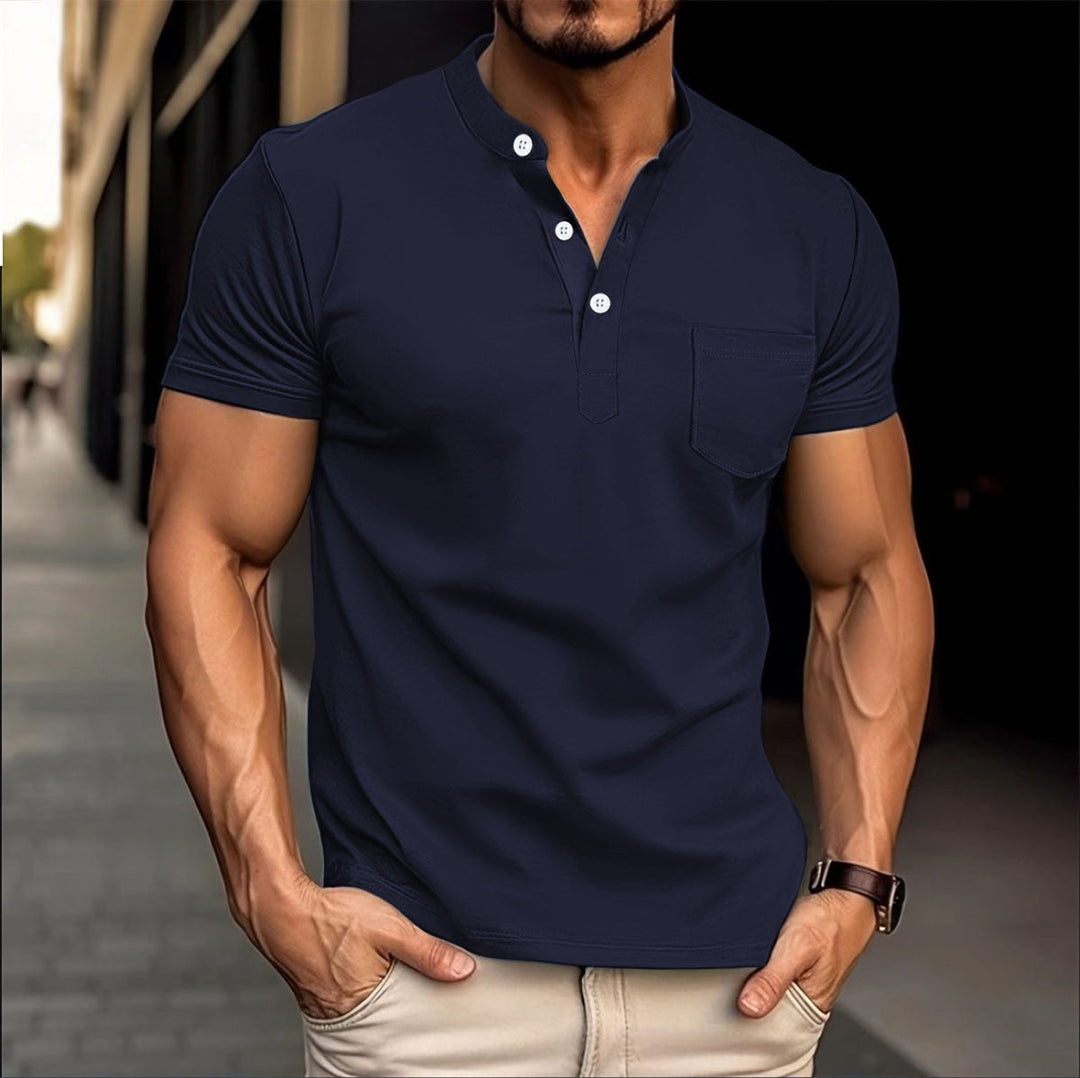 Men's polo with a modern collar and Lune London button details