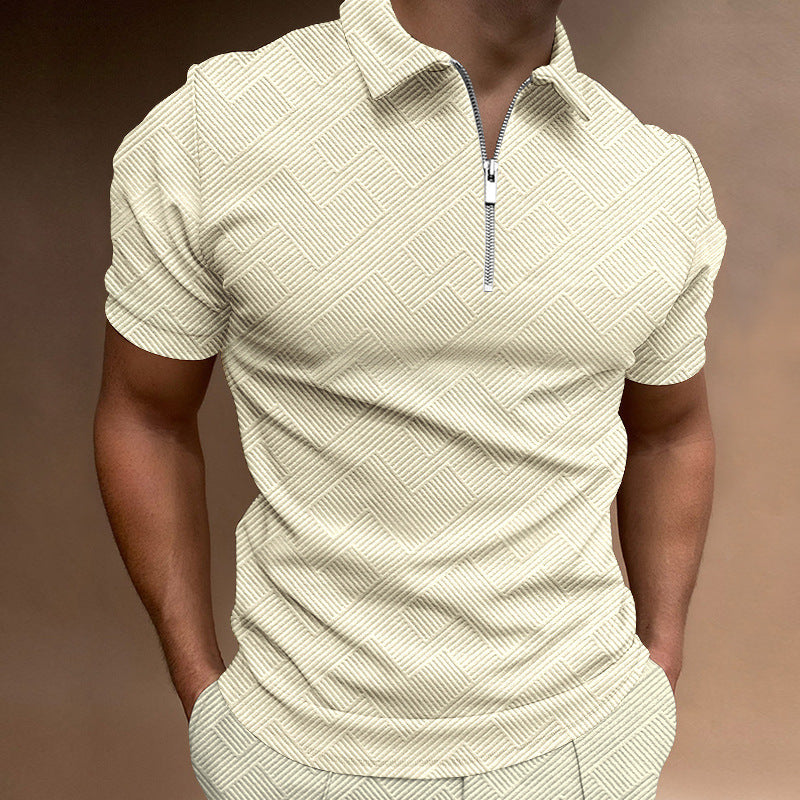 Men's zip polo short sleeves textured Lune London
