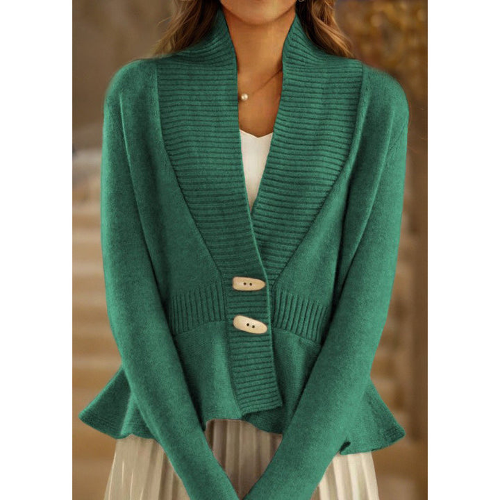 Women's knitted jacket with asymmetrical cut and decorative buttons Chic and Style