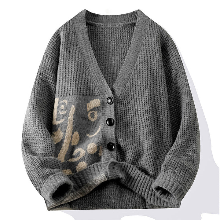 Ladies cardigan with artistic pattern and deep V-neck Chic and Style