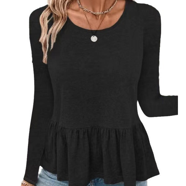 Women's Long Sleeve Shirt with Voluminous Peplum Cut Chic und Stil