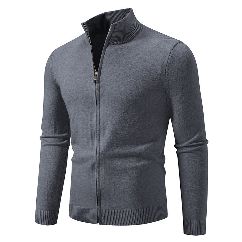 Men's knitted jacket with modern high collar and functional zipper Chic und Stil