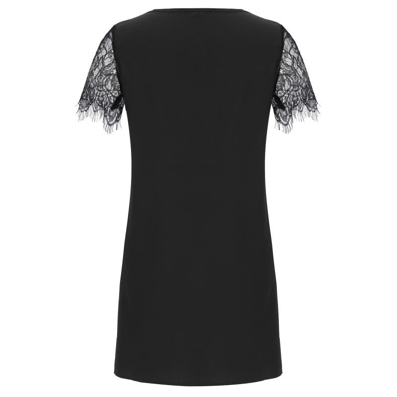Elegant V-neck shift dress for women with lace sleeves Lune London