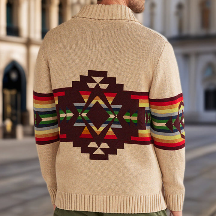 Men's knitted jacket with colorful patterns and a comfortable shawl collar Lune London