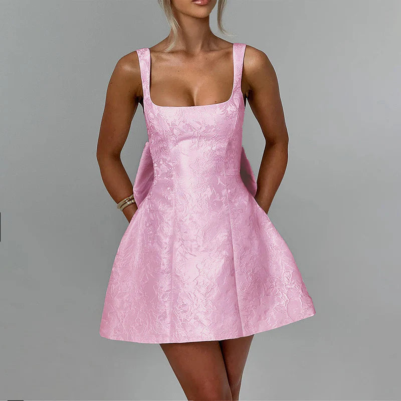 Chic A-Line Dress – Floral Jacquard & Elegant Straps