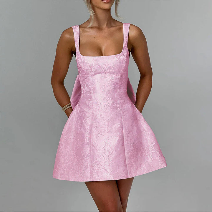 Chic A-Line Dress – Floral Jacquard & Elegant Straps