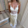 Women's Elegant Nightgown with Transparent Lace Insert and Adjustable Straps