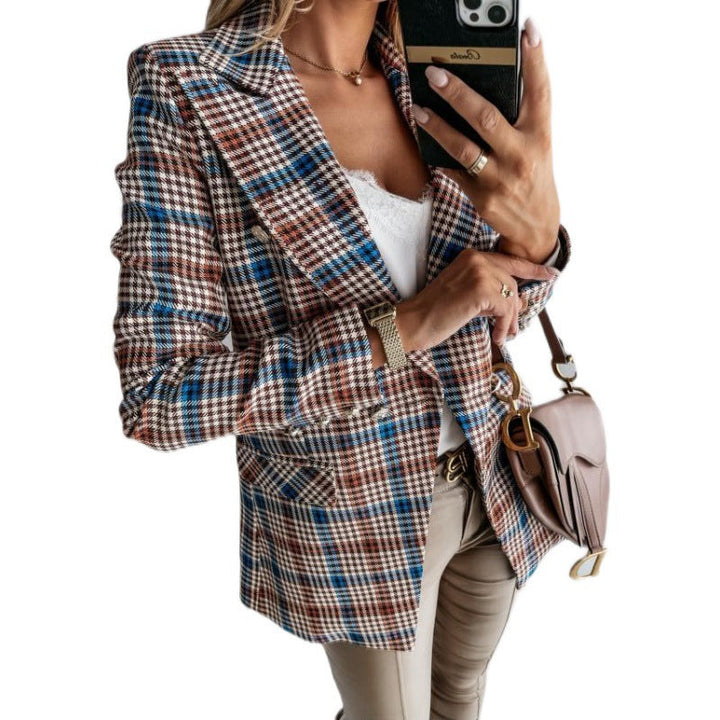 Veste blazer élégante à carreaux pour femmes Chic & Stil