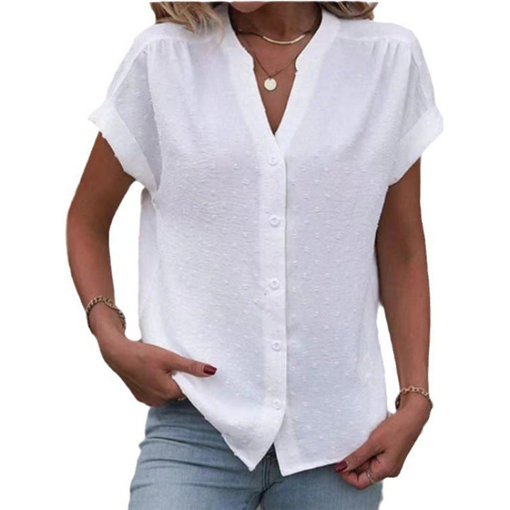 Ladies casual short sleeve blouse with a subtle textured pattern Lune London