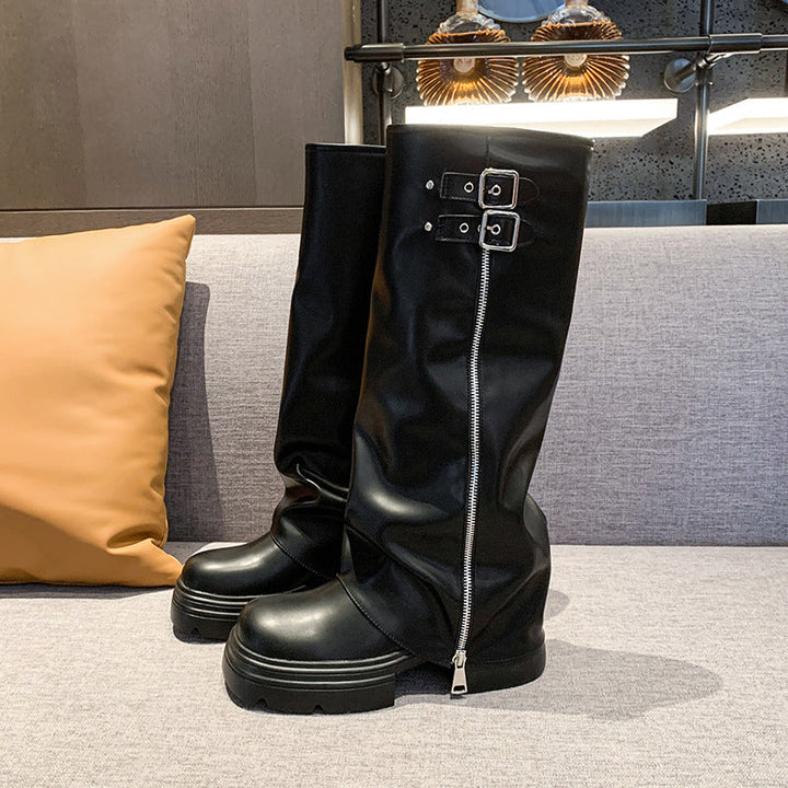 Over-knee women's boots with zipper and adjustable strap Lune London