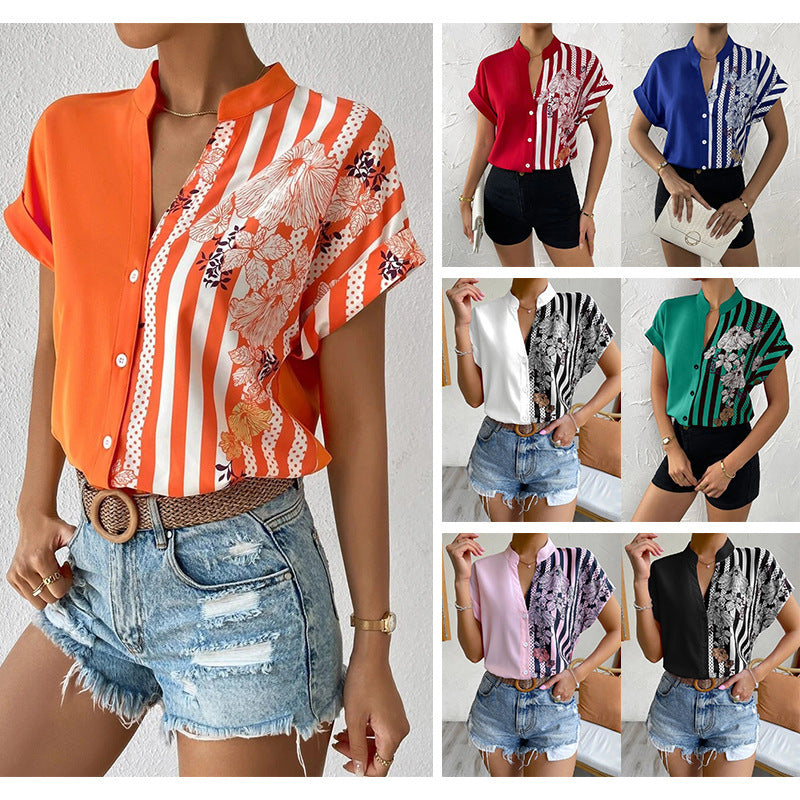 Elegant button blouse for women with floral patchwork Lune London