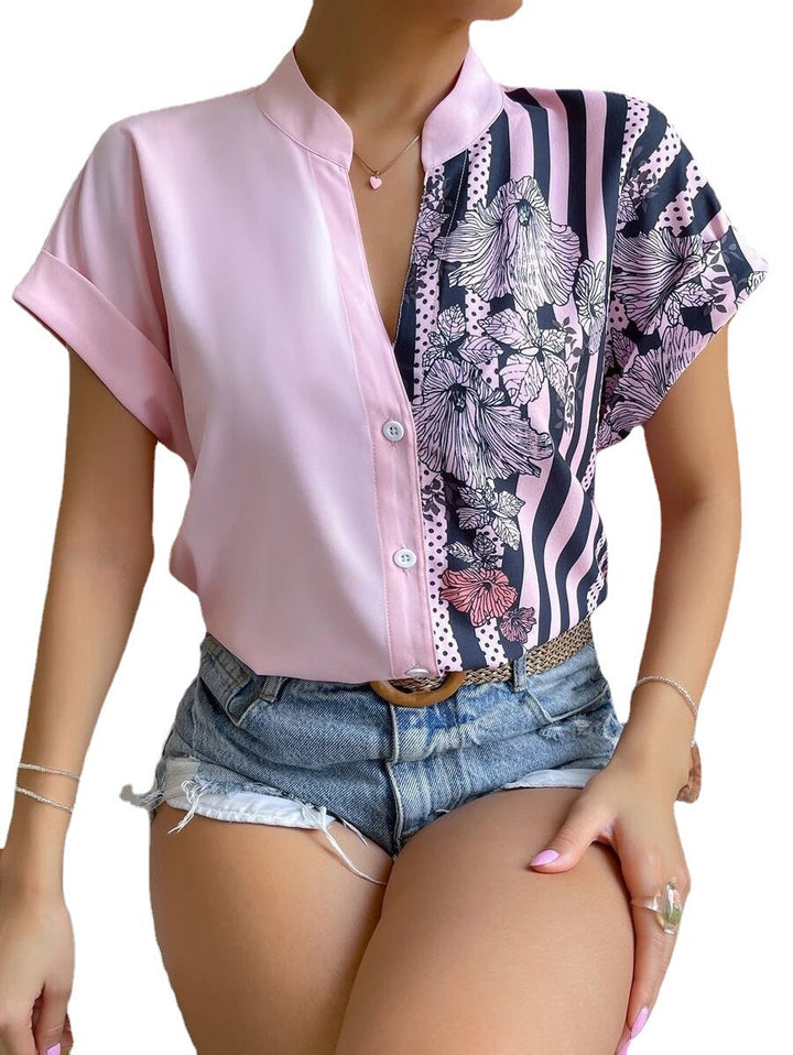 Elegant button blouse for women with floral patchwork Lune London