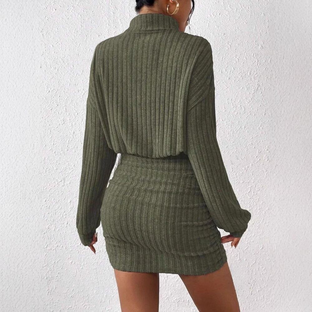 Knit dress for women with high neck and ribbed structure Lune London