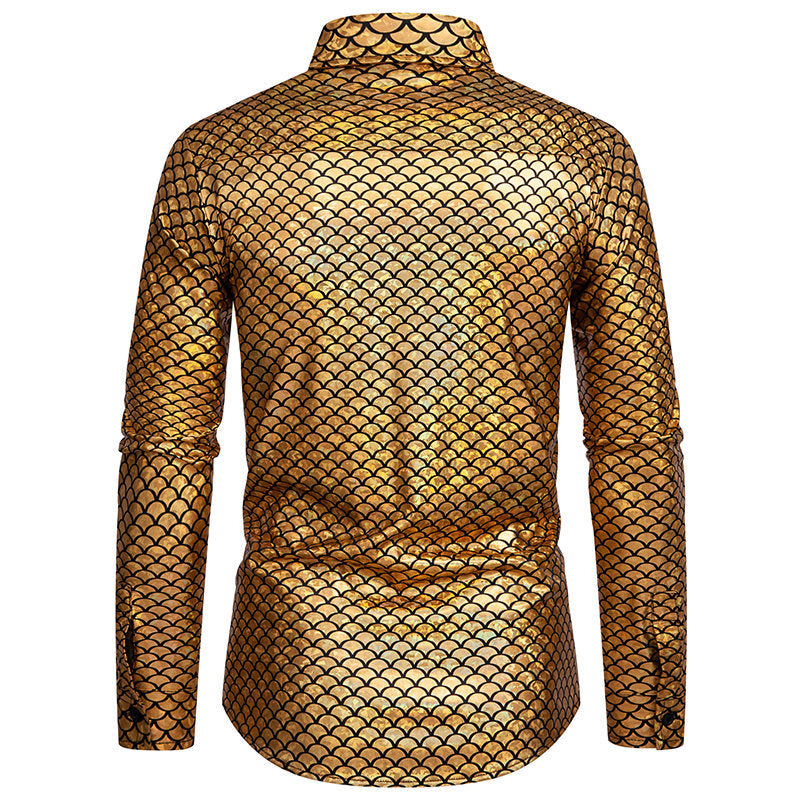 Men's Shimmering Long-Sleeve Shirt with Fish Scale Design Chic und Stil