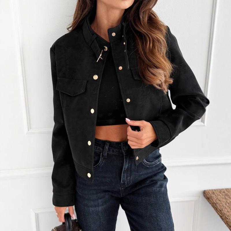 Ladies elegant soft suede jacket with chic button details Chic and Style