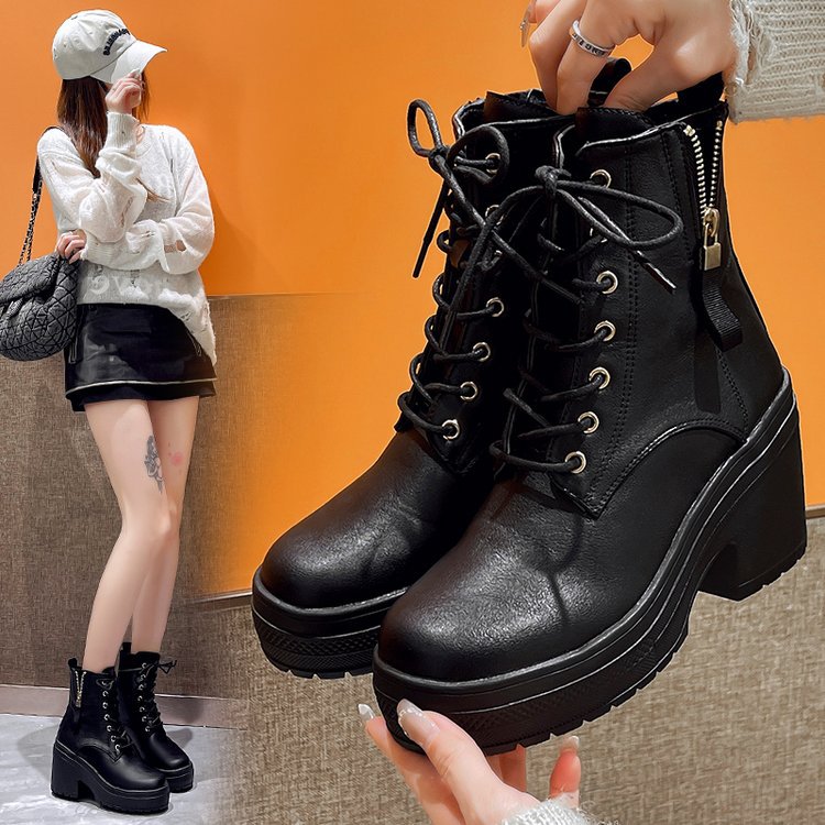 Women's platform boots with lace-up construction and sturdy profile Chic and Style