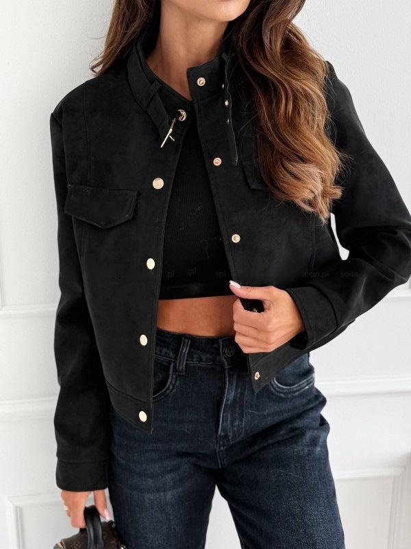 Ladies elegant soft suede jacket with chic button details Chic and Style
